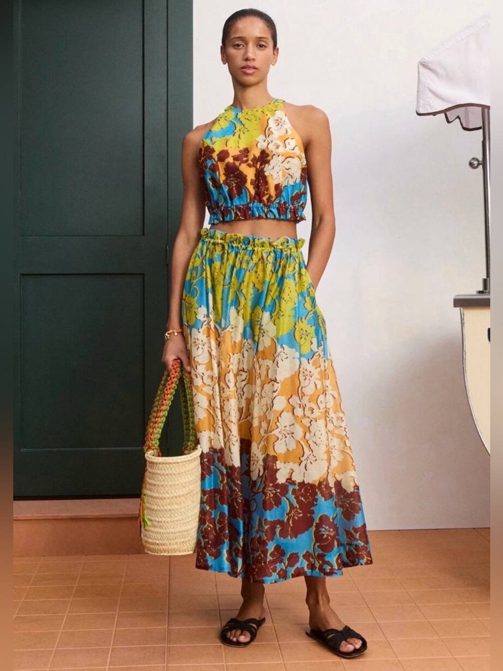 Alemais Yellow Multi Floral Maxi Skirt